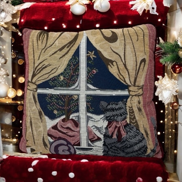 Cat Pillow Christmas Kitty Tapestry Throw Pillow Grandma CottageCore Cat Lady - Picture 1 of 10